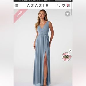 AZAZIE Tanicia A-line Pleated Mesh Floor-Length Dress Dusty Blue